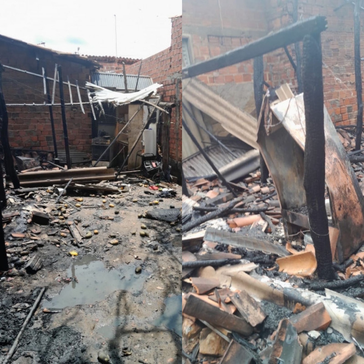 Casa fica destruída após ser atingida por incêndio em Teresina.
