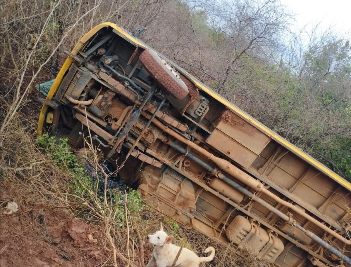 Ônibus escolar tomba e deixa alunos feridos no Sul do Piauí.