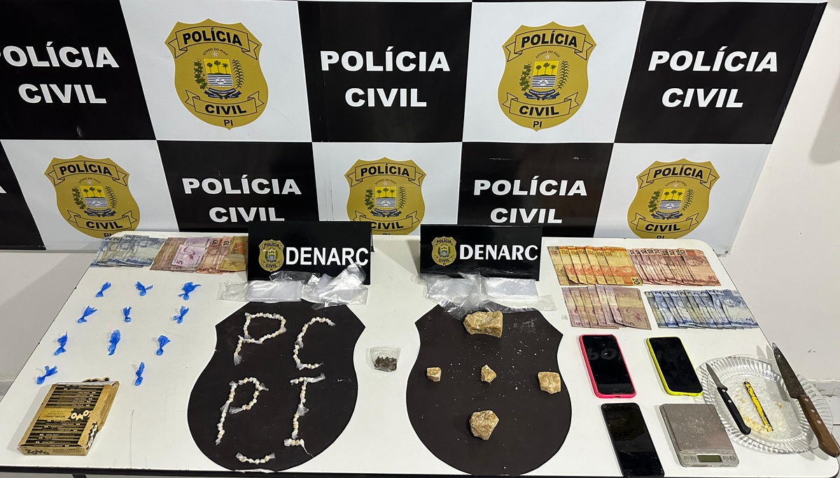 Materiais apreendidos durante a ação policial.