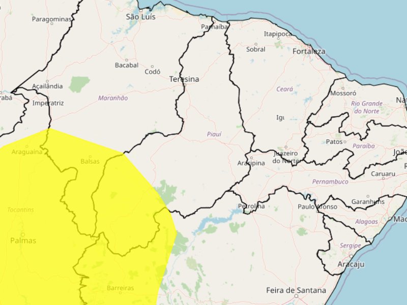 A parte Sul do estado permanece em alerta amarelo.