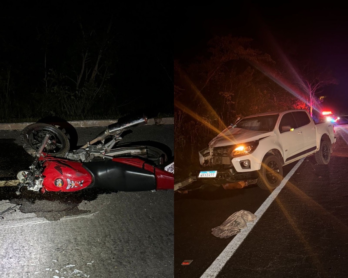 Mulher morre ao colidir moto com caminhonete no norte do Piauí.