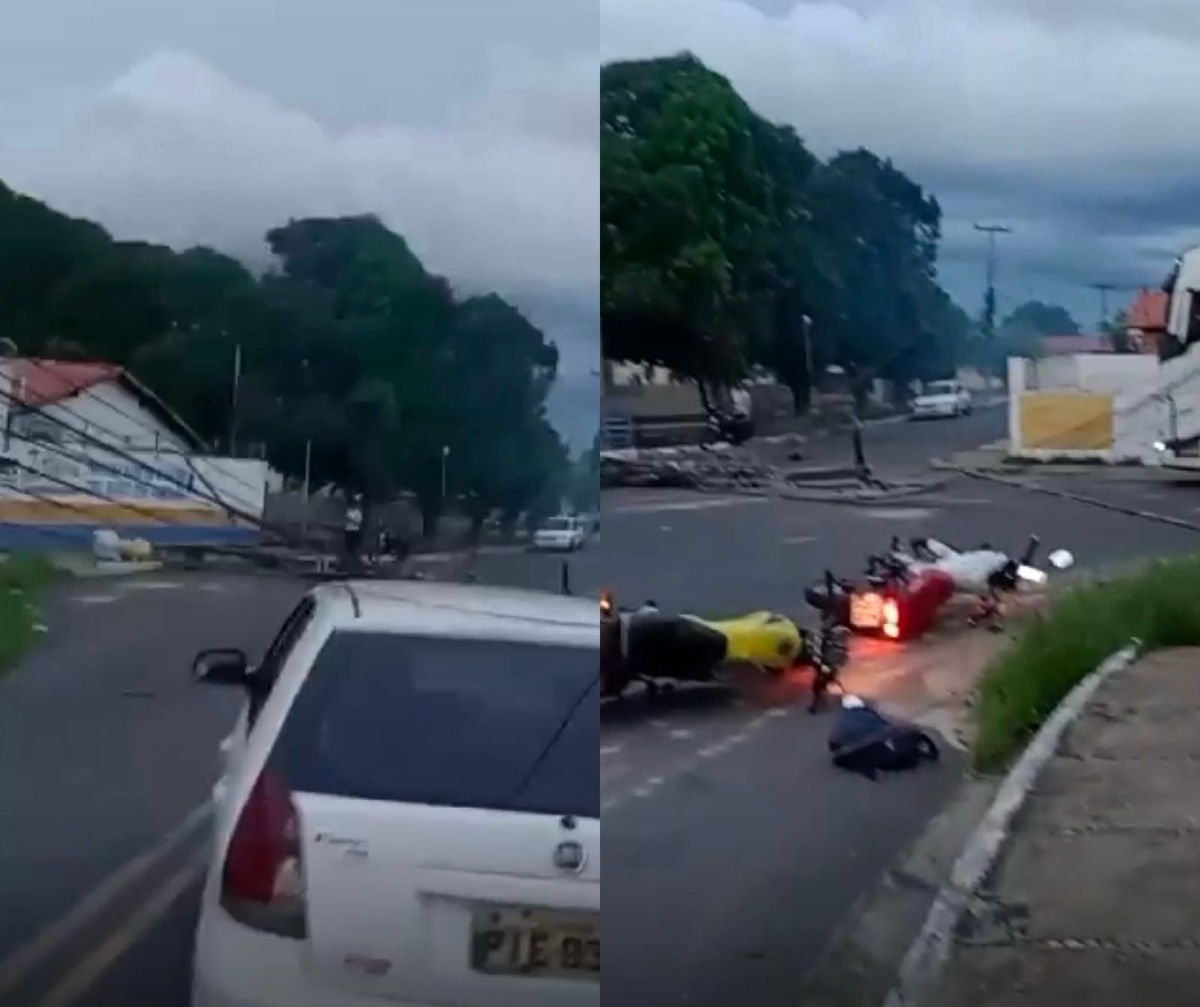 Caminhão derruba poste e gera transtornos no Dirceu I, em Teresina.