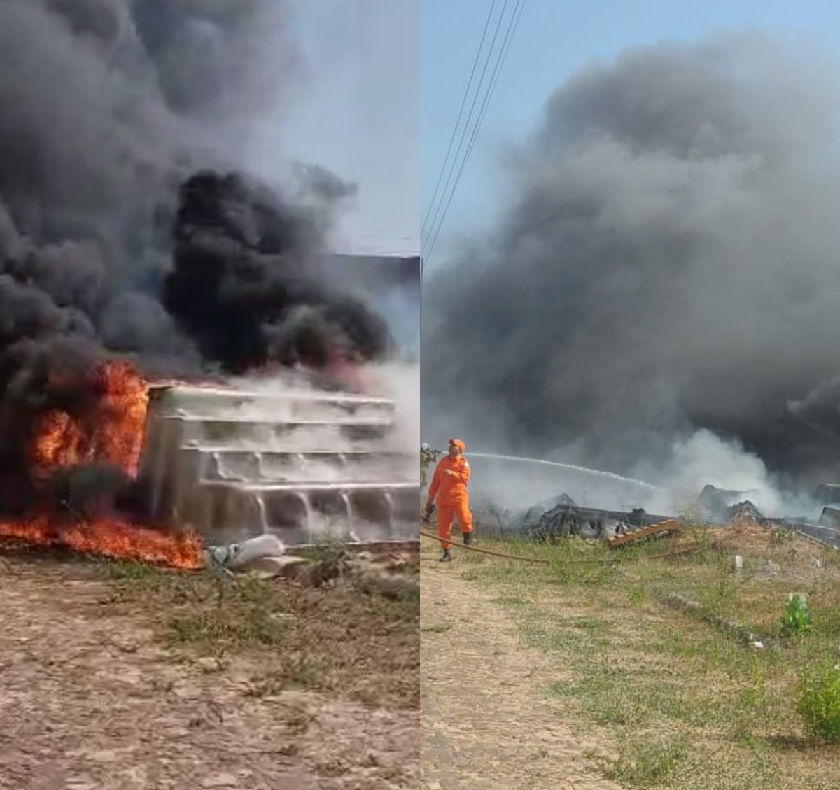 Incêndio atinge deposito de piscinas em Parnaíba.