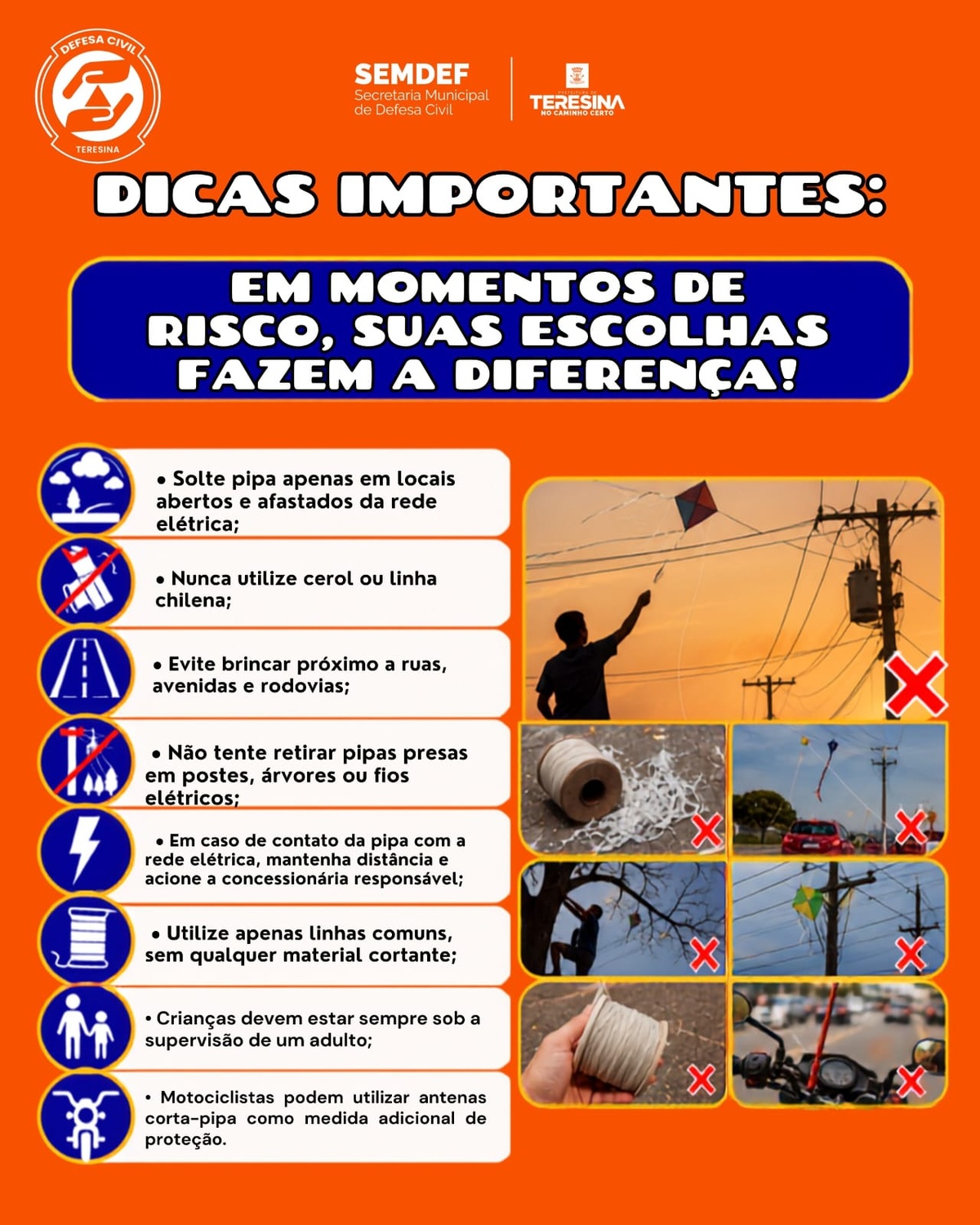 Especialistas alertam para os riscos do uso de linhas cortantes e da brincadeira perto da rede elétrica.