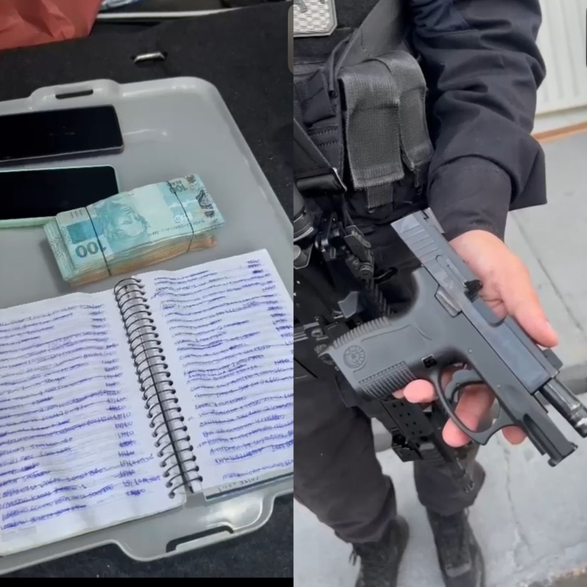 Materiais apreendidos durante a ação policial.