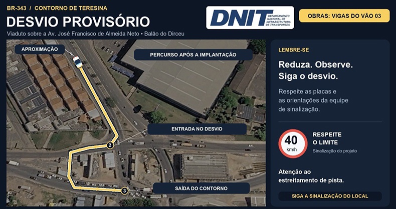 DNIT cria desvio na entrada do Dirceu para obras de viaduto em Teresina